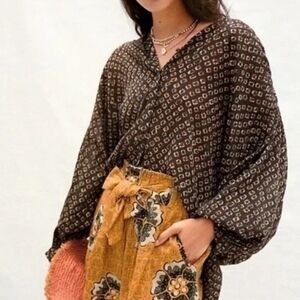 💎 Anthropologie Women's Blouse Pamela Printed Batwing Oversized Dolman Top